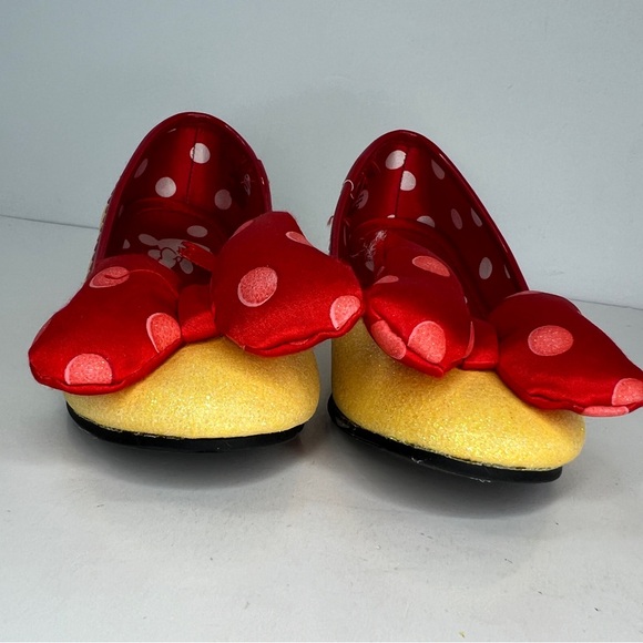 Disney Minnie Mouse Shoes Child Size 9/10 Yellow Glitter Red Plush Bow NEW - Picture 3 of 9